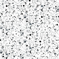 Astronomy Space Galaxy wallpaper shown as a swatch of black-and-white stars, moons and constellations on white