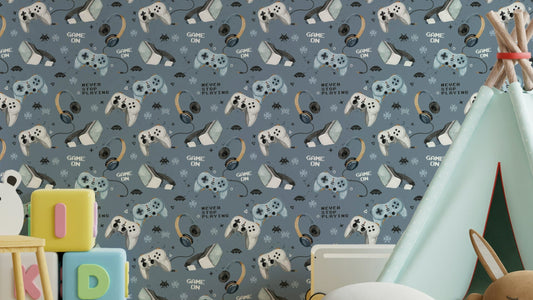 Playful blue gamer wallpaper idea

