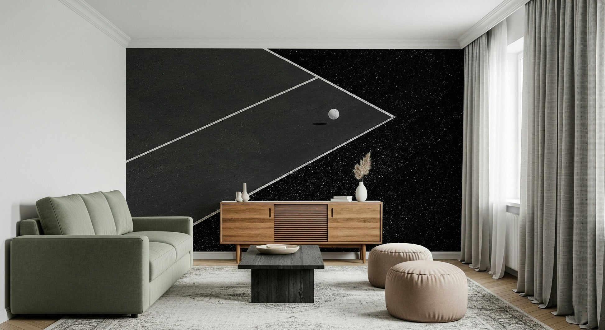 Minimalist basketball court design for a contemporary man cave or game room.