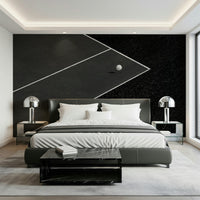 Modern playroom wall decor featuring a clean, geometric basketball court.