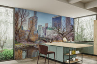 City skyline and bridge wall mural
