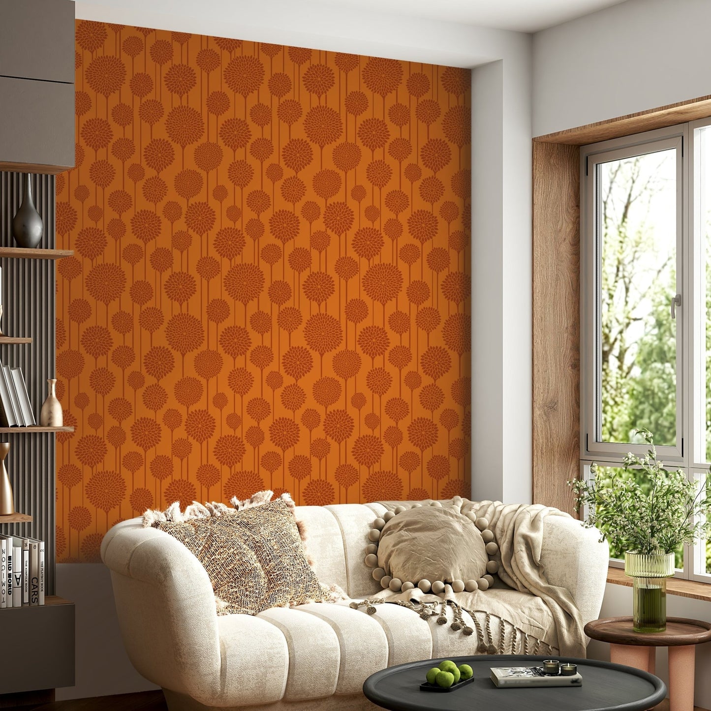 Flowers and leaves in a stylized form.

