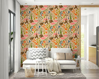 Summer floral wallpaper with pink, orange, and green

