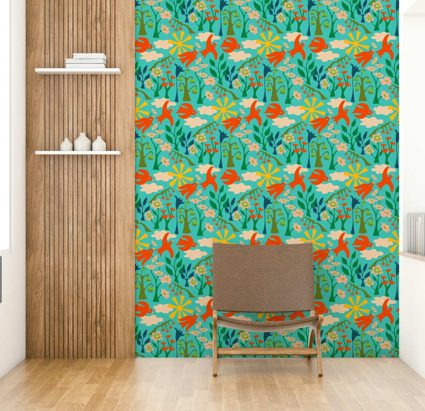 Happy summer wallpaper with red and turquoise tones

