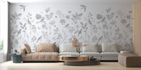 Garden bird wallpaper mural with intricate detailing