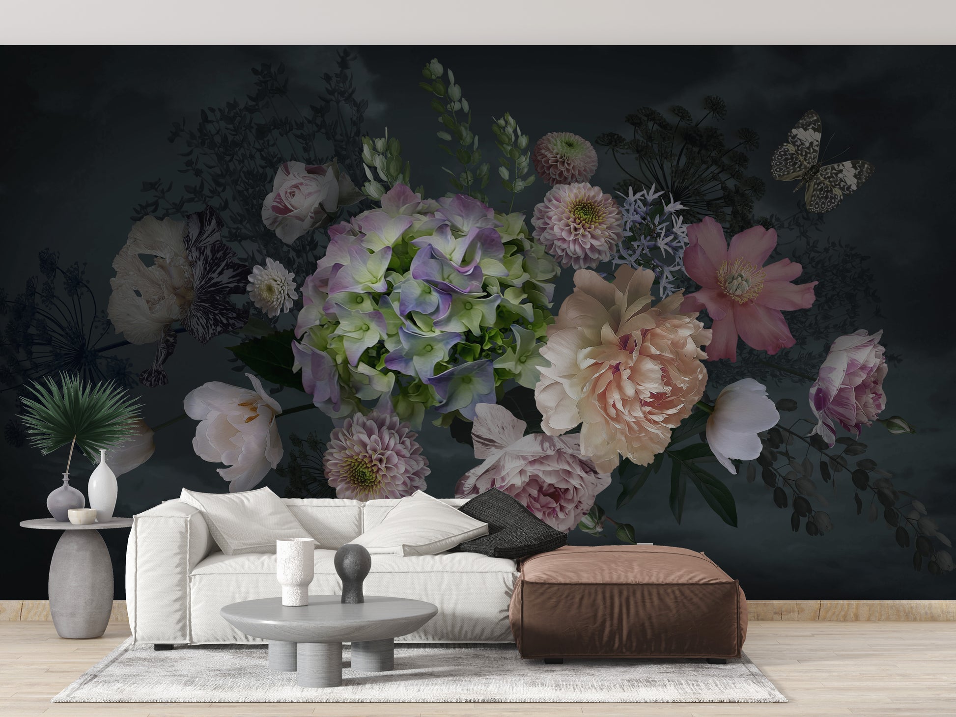 Bouquet Peonies Flower on Black Background Wallpaper Murals - Giffywalls