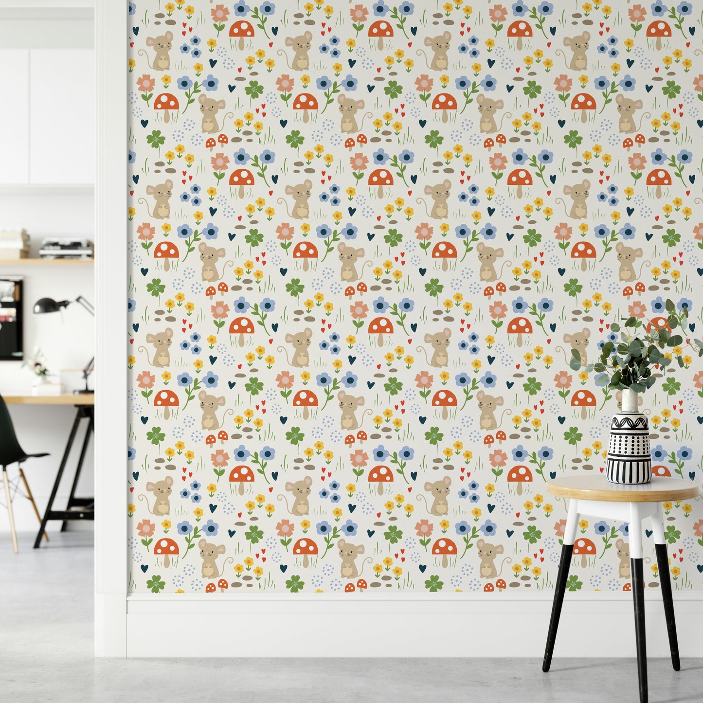 Whimsical animal and plant wall design

