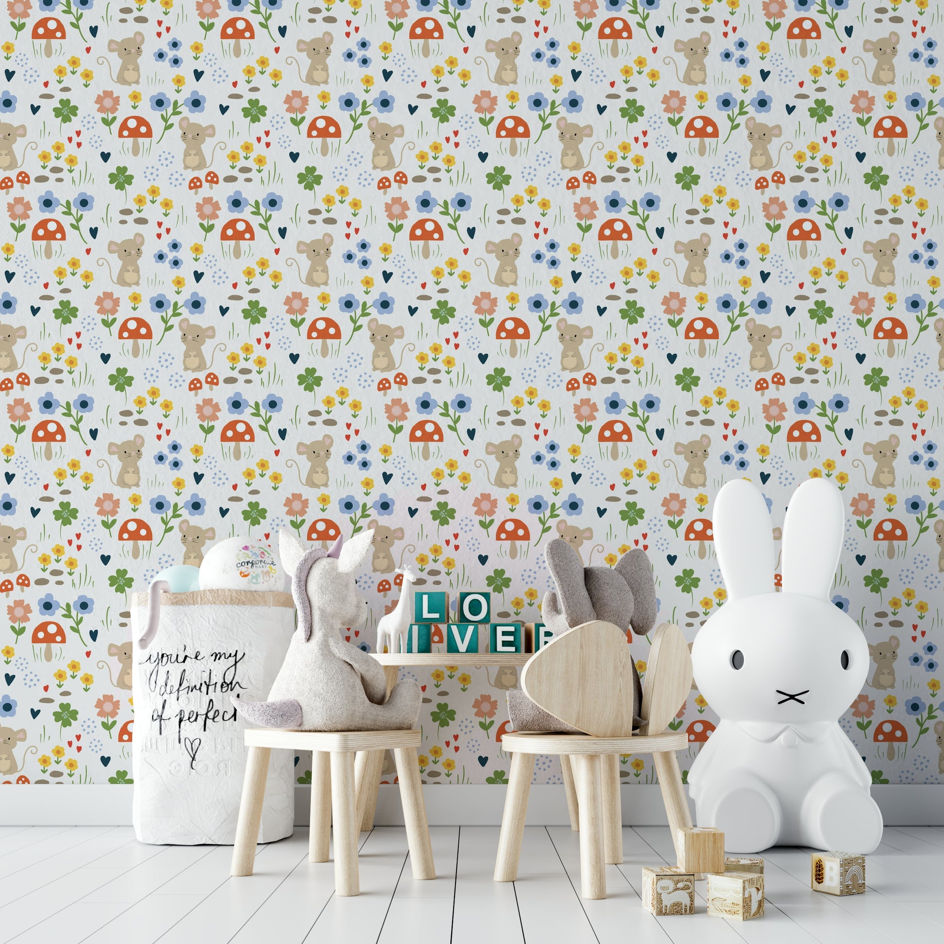 Garden mouse with toadstool wallpaper


