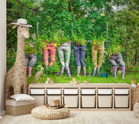 Lively garden pants mural with lush plant illustrations

