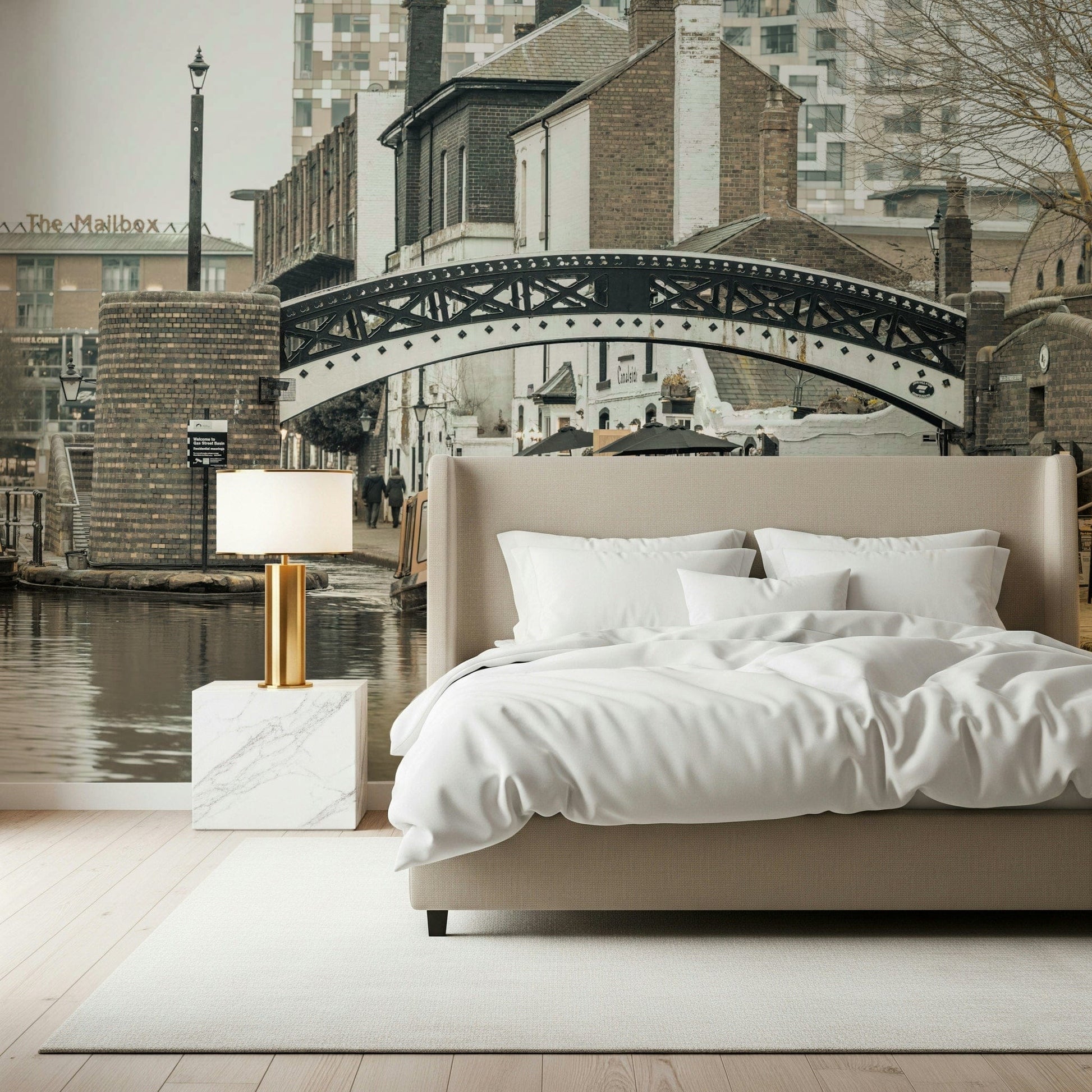 Gas Street Basin canal boat scene as textured wallpaper for walls.