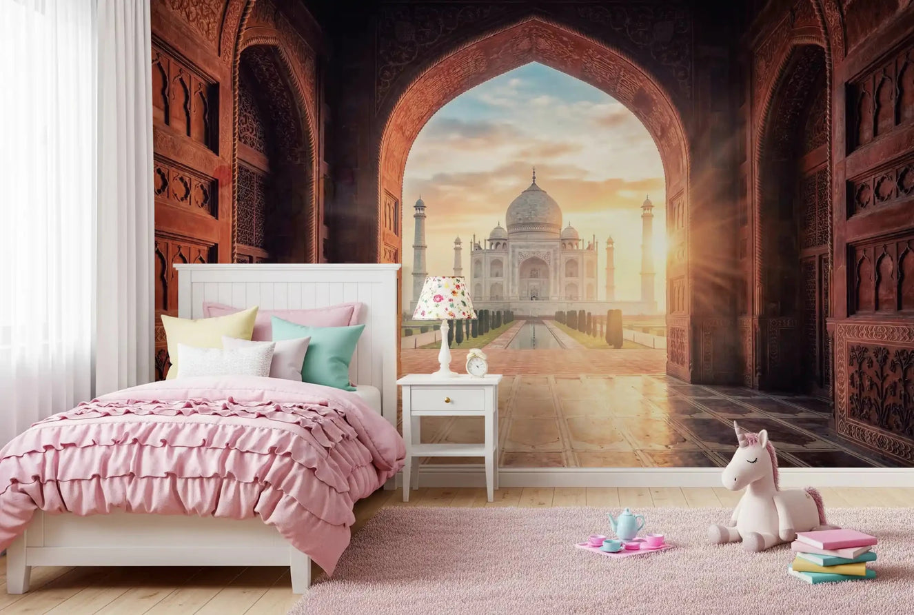 Bedroom Taj Mahal golden hour Gateway to Grandeur wall mural
