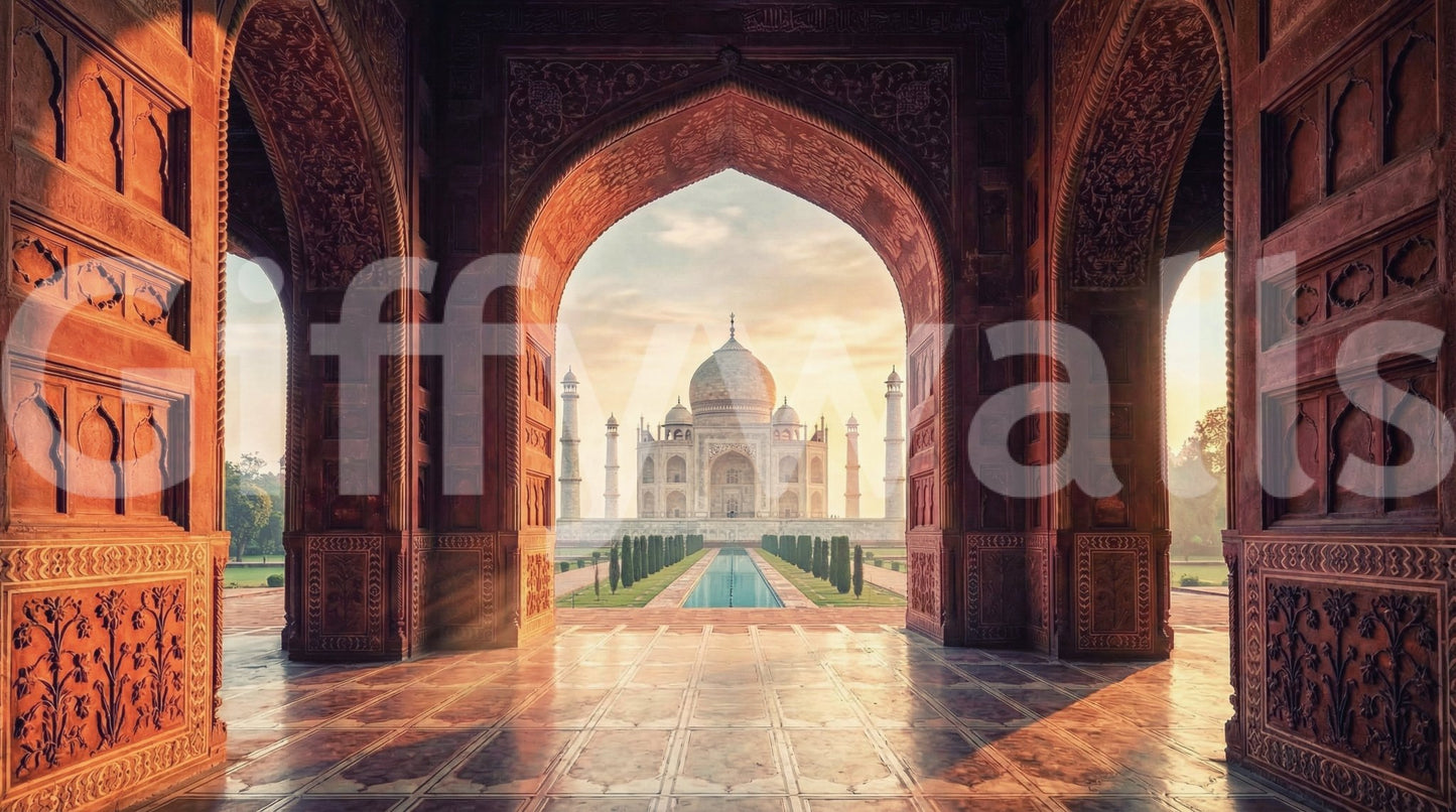 Architectural gateway Taj Mahal wall mural with Mughal arch detail