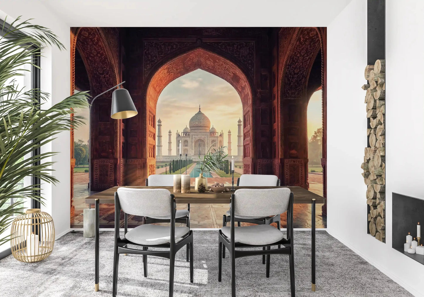 Taj Mahal heritage wall mural with Mughal arch and garden path