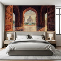 Gateway to Grandeur mural with Taj Mahal and sandstone arches