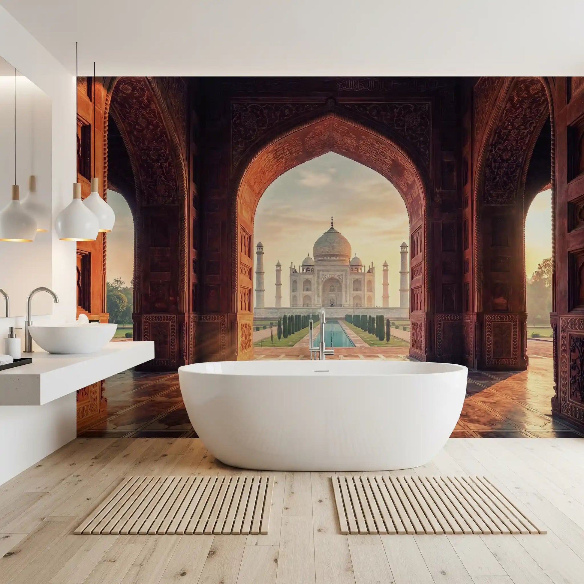 Gateway to Grandeur wall mural in bathroom with Taj Mahal
