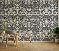 1920s inspired wallpaper in deep charcoal and gold

