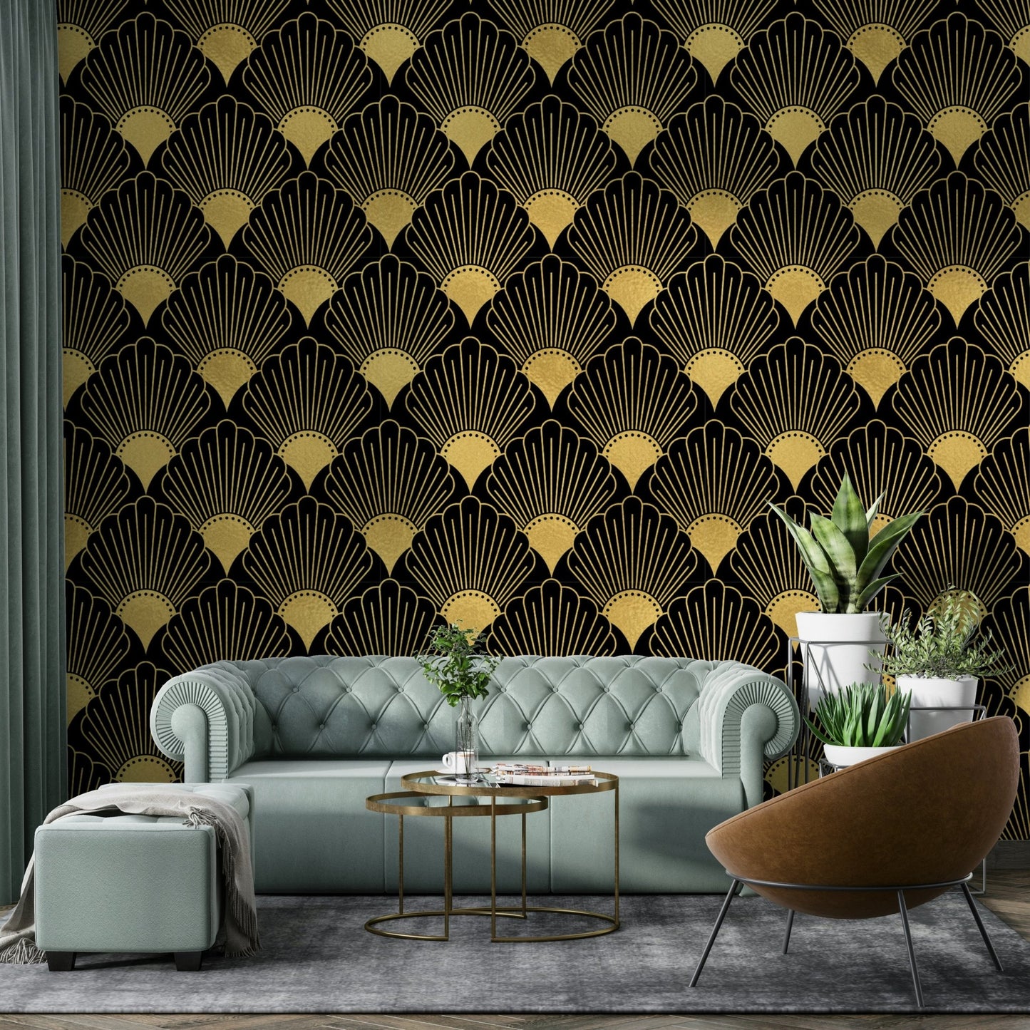 gold wallpaper for a dining room

