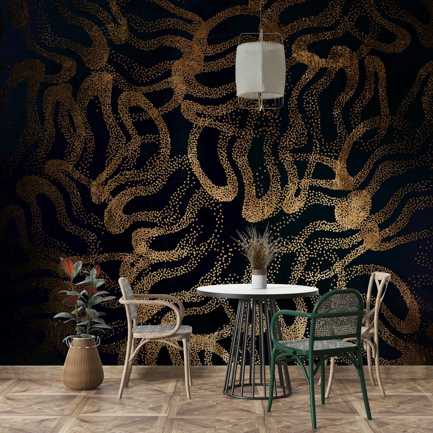 Stylized figures or simplified forms with strong outlines.
