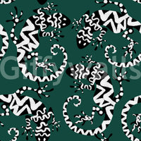 Gecko Groove wallpaper close-up showing white and black patterned geckos on a deep green background