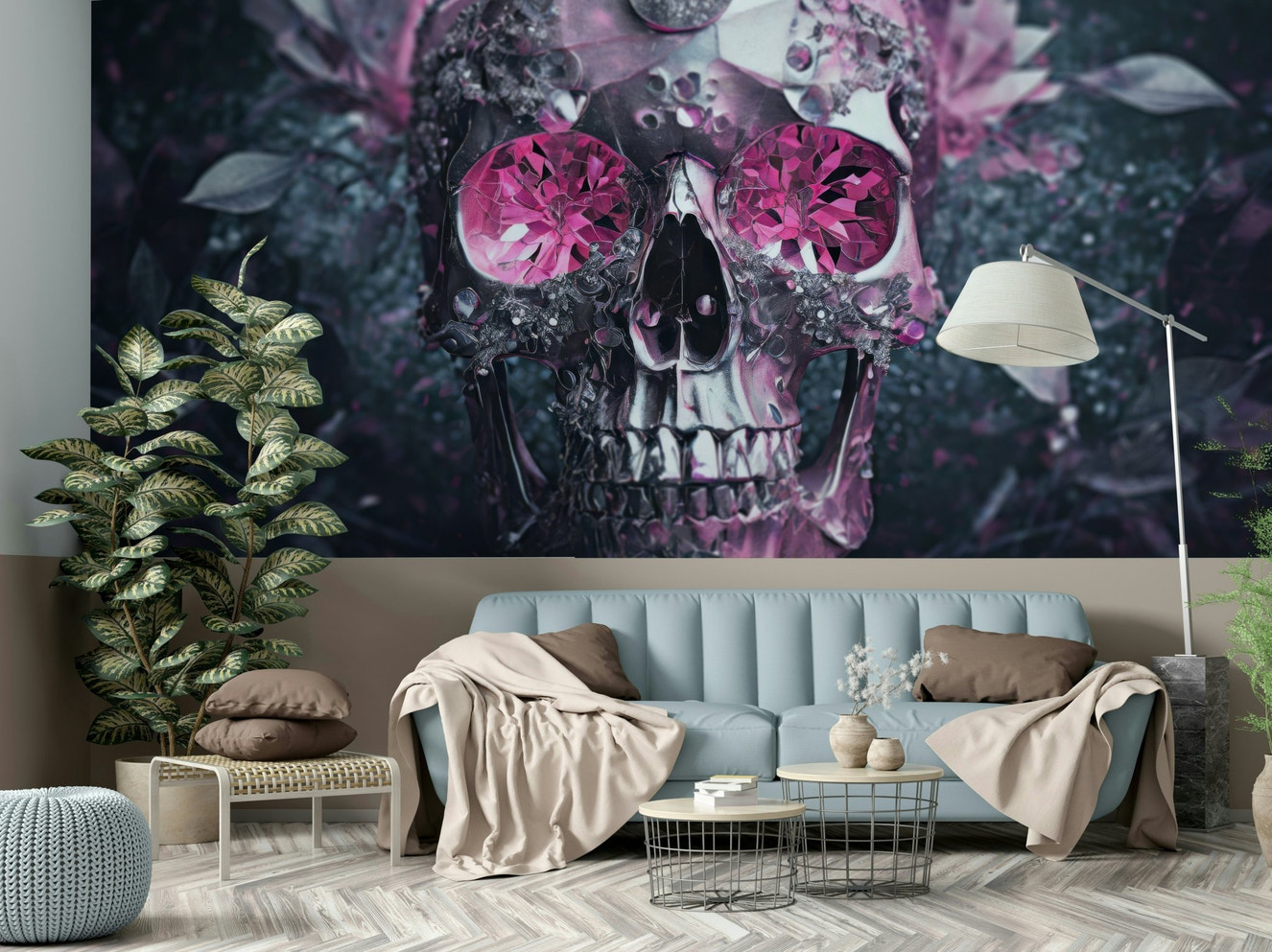 Gemstone Skull Bloom Wall Mural

