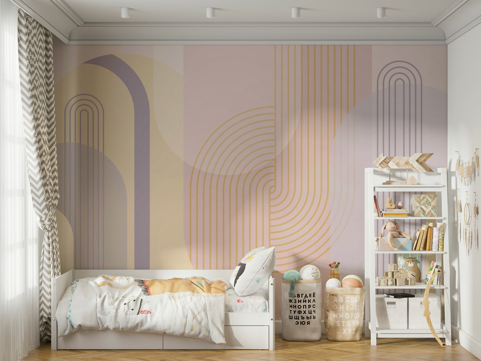 Calm and peaceful arch mural for contemporary interior design.

