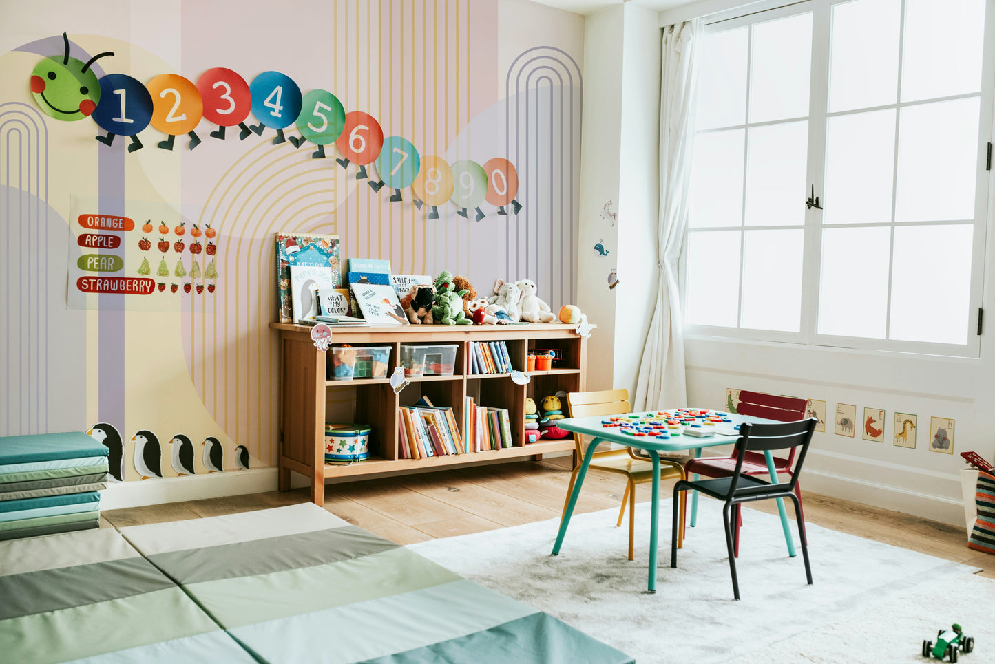 Soft arch design wall mural for serene, modern spaces.

