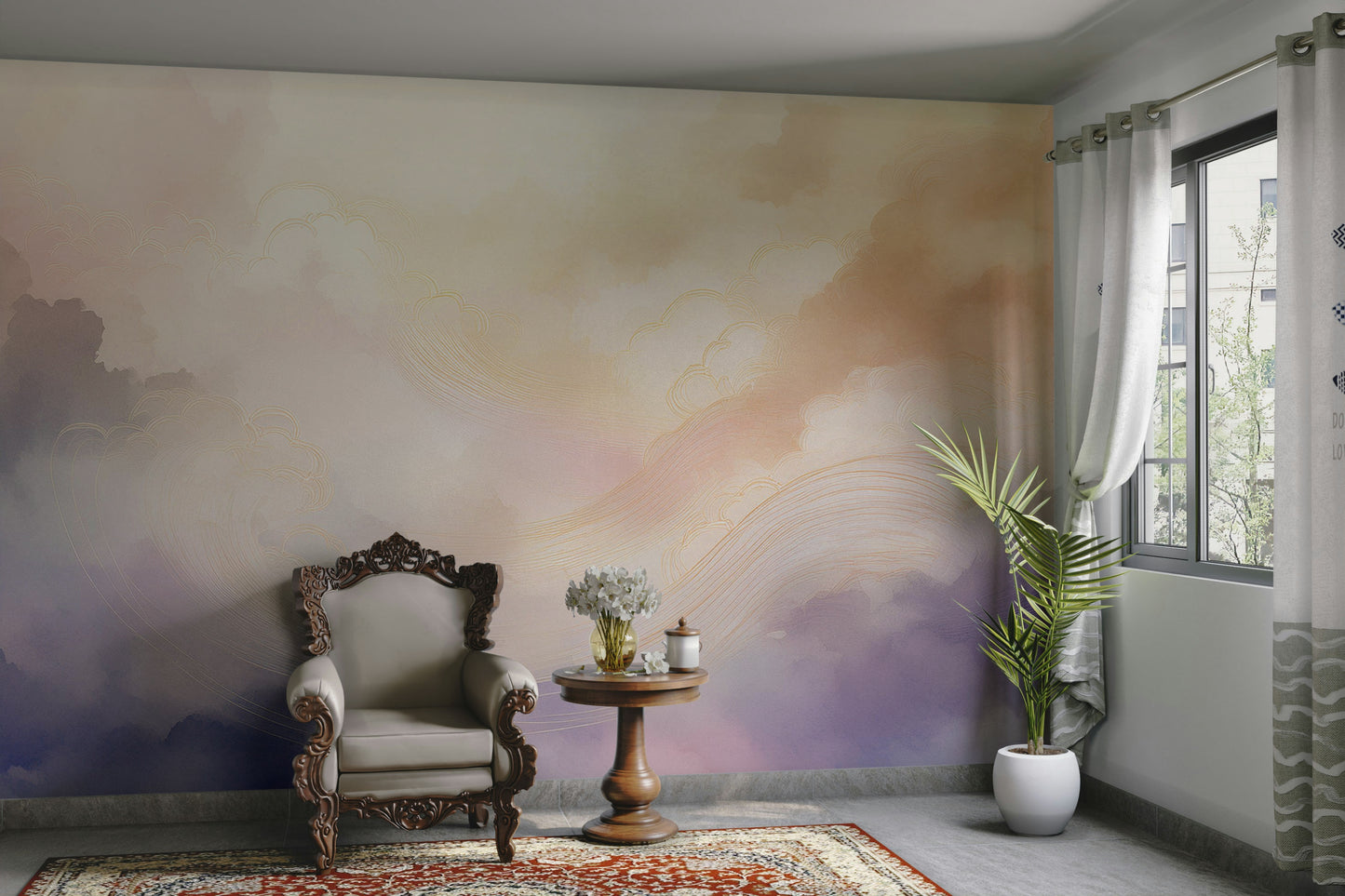 Dreamy cloud wallpaper for a peaceful nursery or kids bedroom.