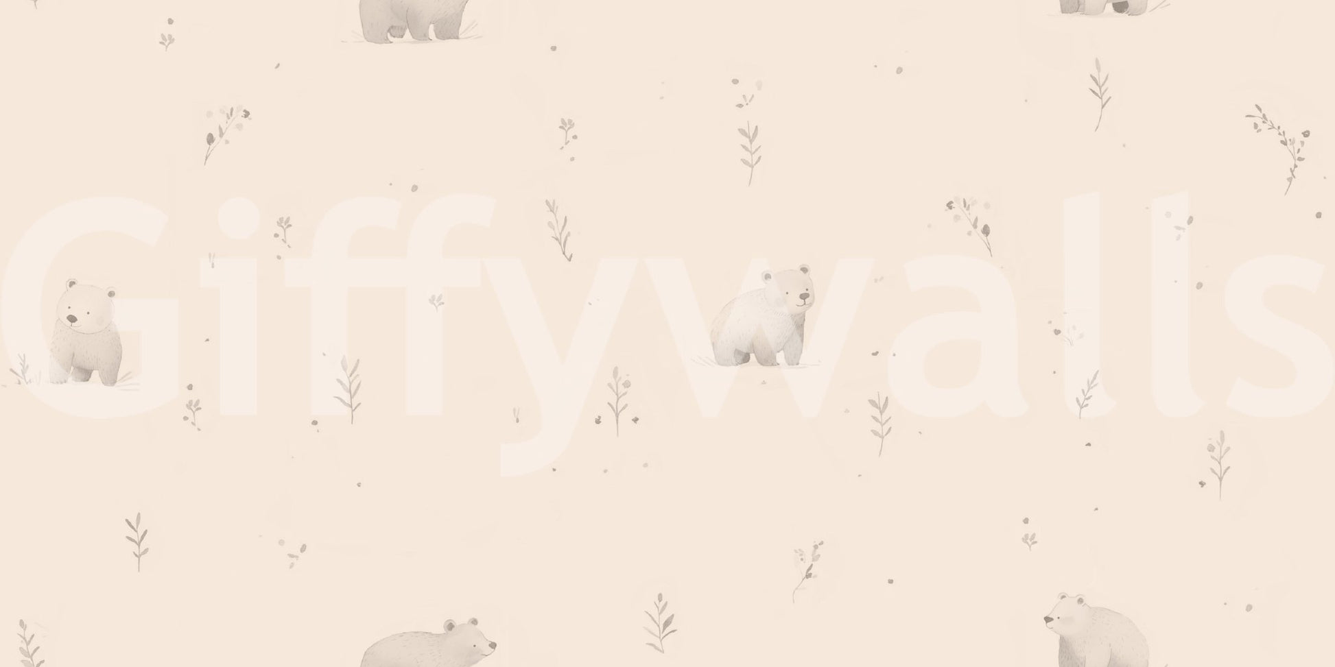 Gentle bear meadow wallpaper in soft beige with tiny meadow sprigs