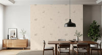 Dining room with neutral bear meadow wallpaper in a light and airy woodland look