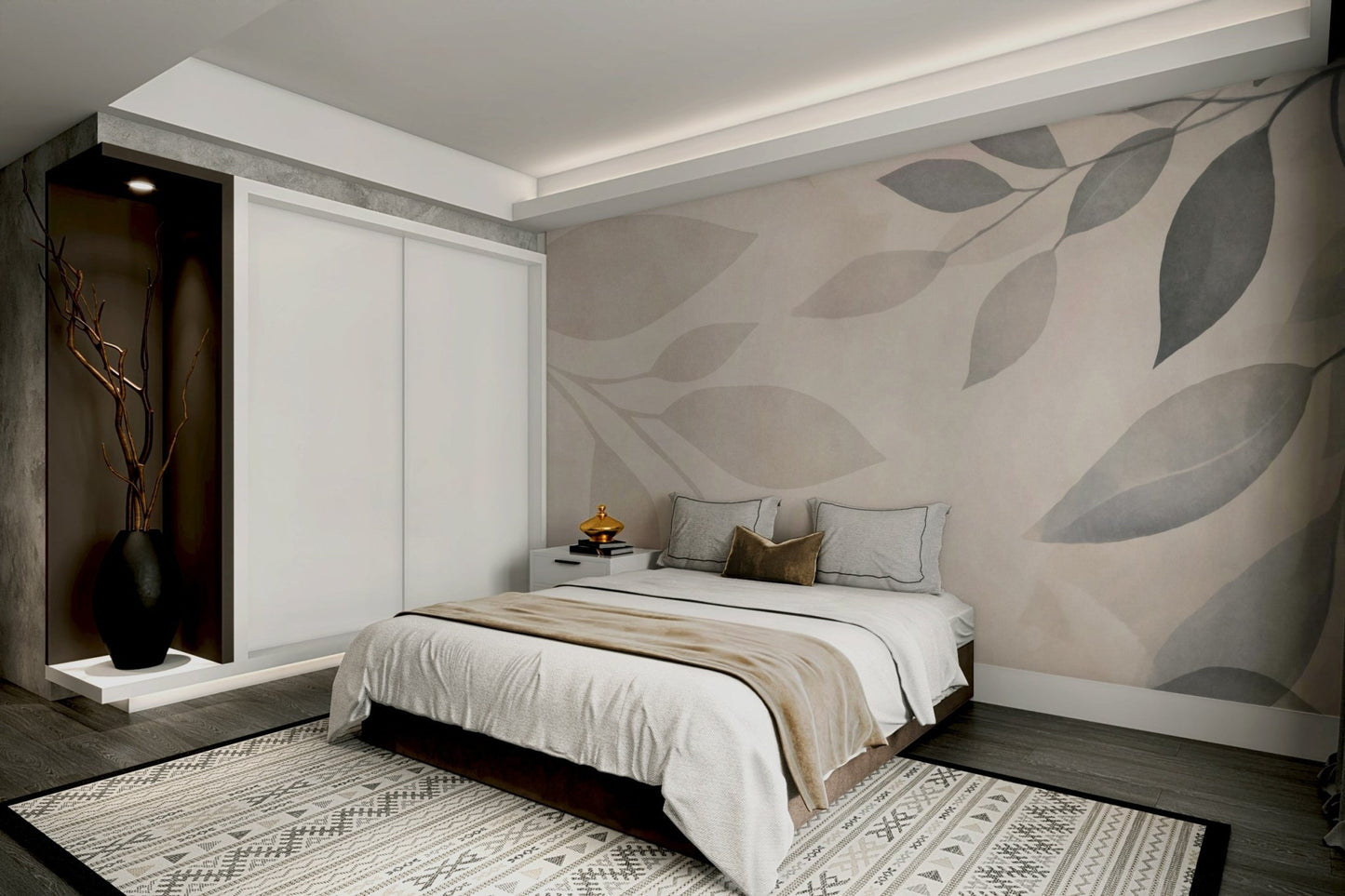 Neutral toned leaf wallpaper for walls

