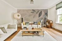 Calm leaf outlines in soft grey and beige

