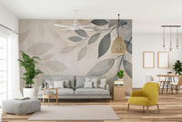 Gentle Leaf Whispers Beige Grey Wall Mural

