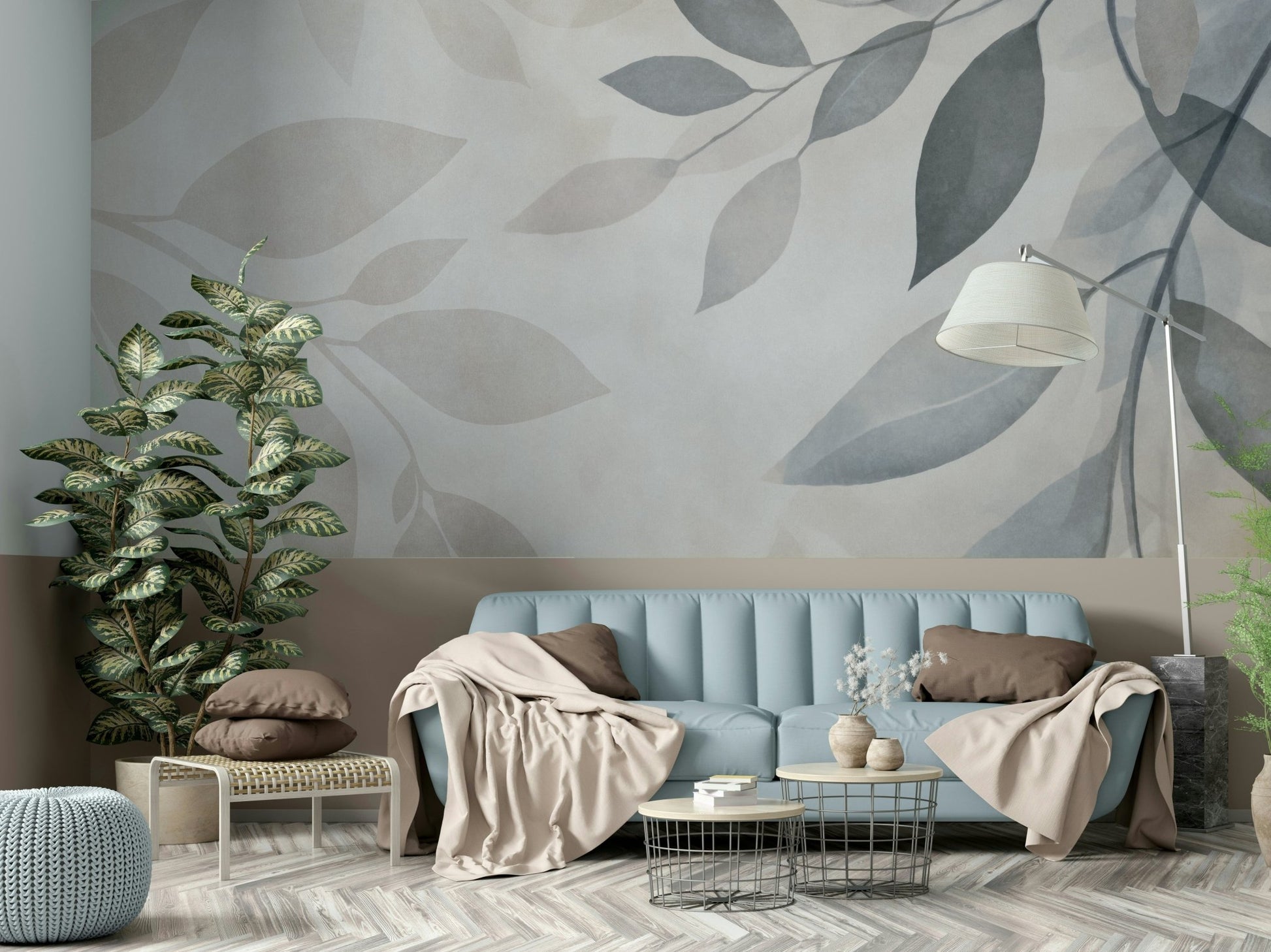 Subtle leaf design mural wallpaper

