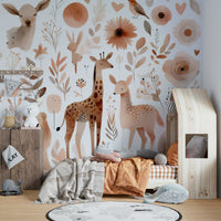Tranquil nature scene with wild animals in Gentle Wild Haven mural.

