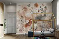Relaxing Gentle Woodland Safari mural for kids' rooms and nurseries.

