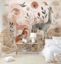 Nature-inspired Gentle Woodland Safari mural for serene spaces.

