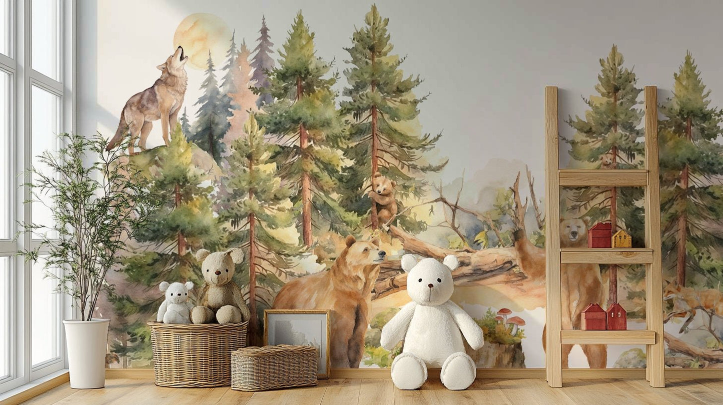 Design with soft-hued trees and gentle light.