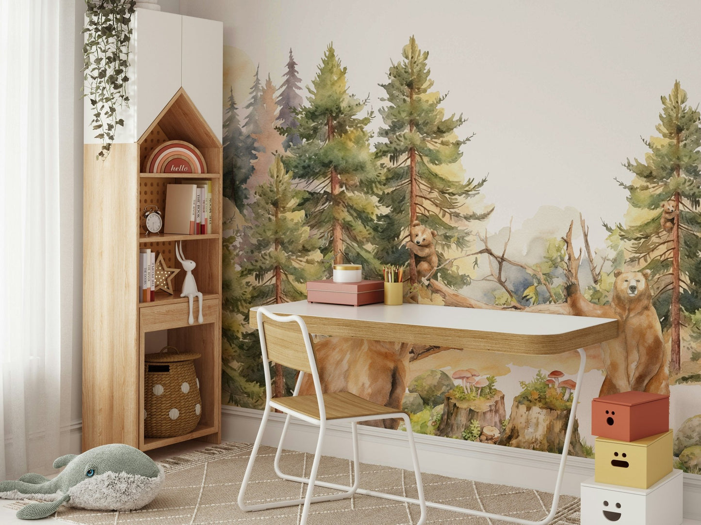 Gentle Woodland mural for a reading nook.