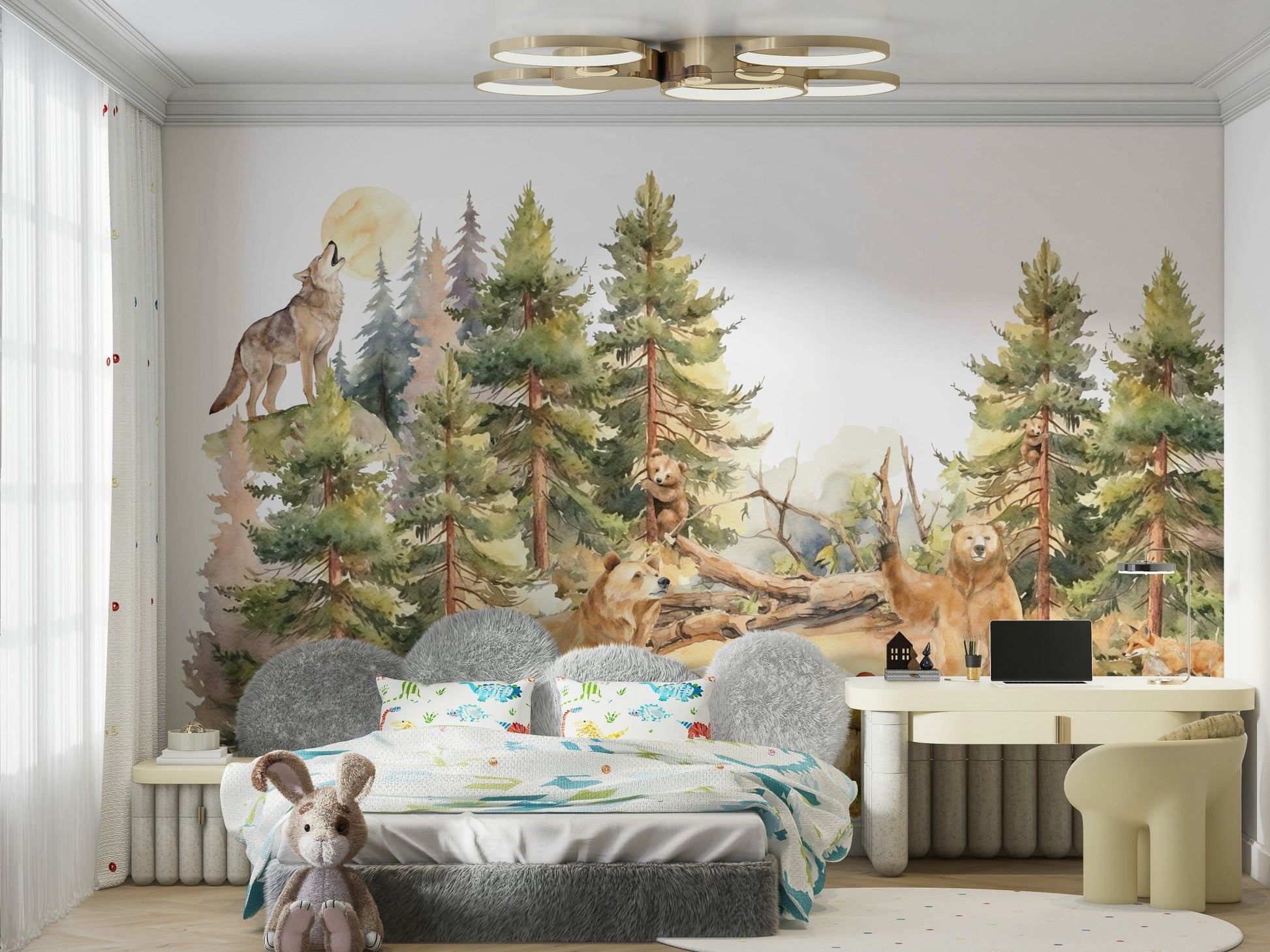 Wall mural showing a serene and peaceful forest scene.