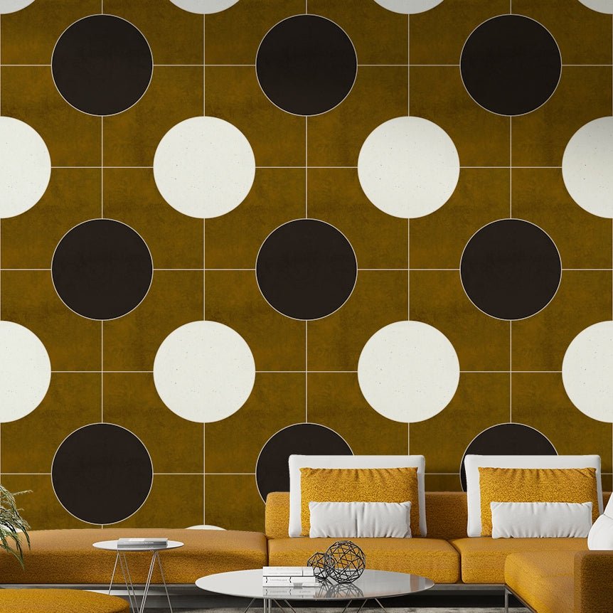 Modern geometric mural wallpaper in soft tones

