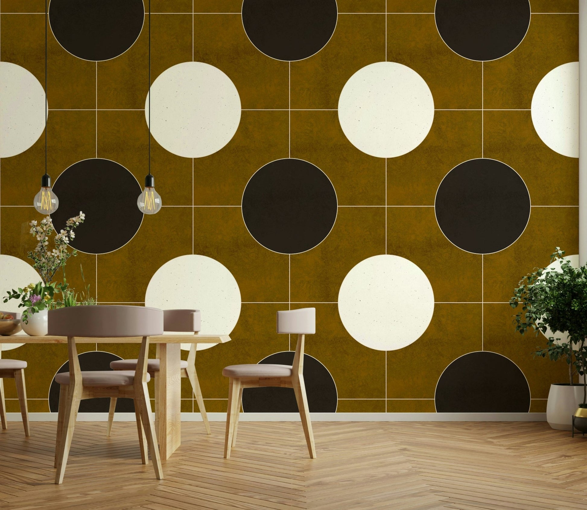 Geometric mural with mid-century modern style

