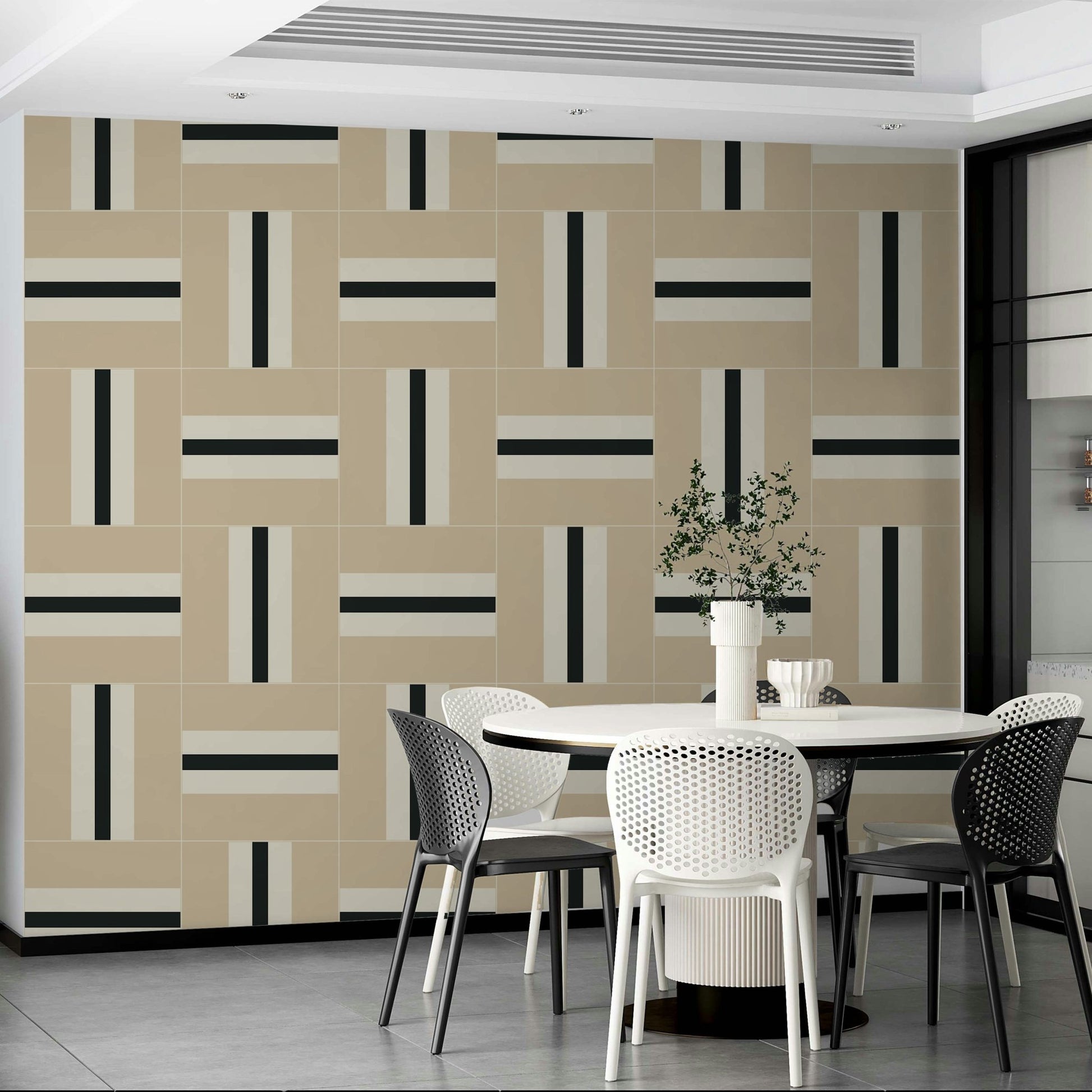 Dynamic geometric wallpaper adding visual interest to walls

