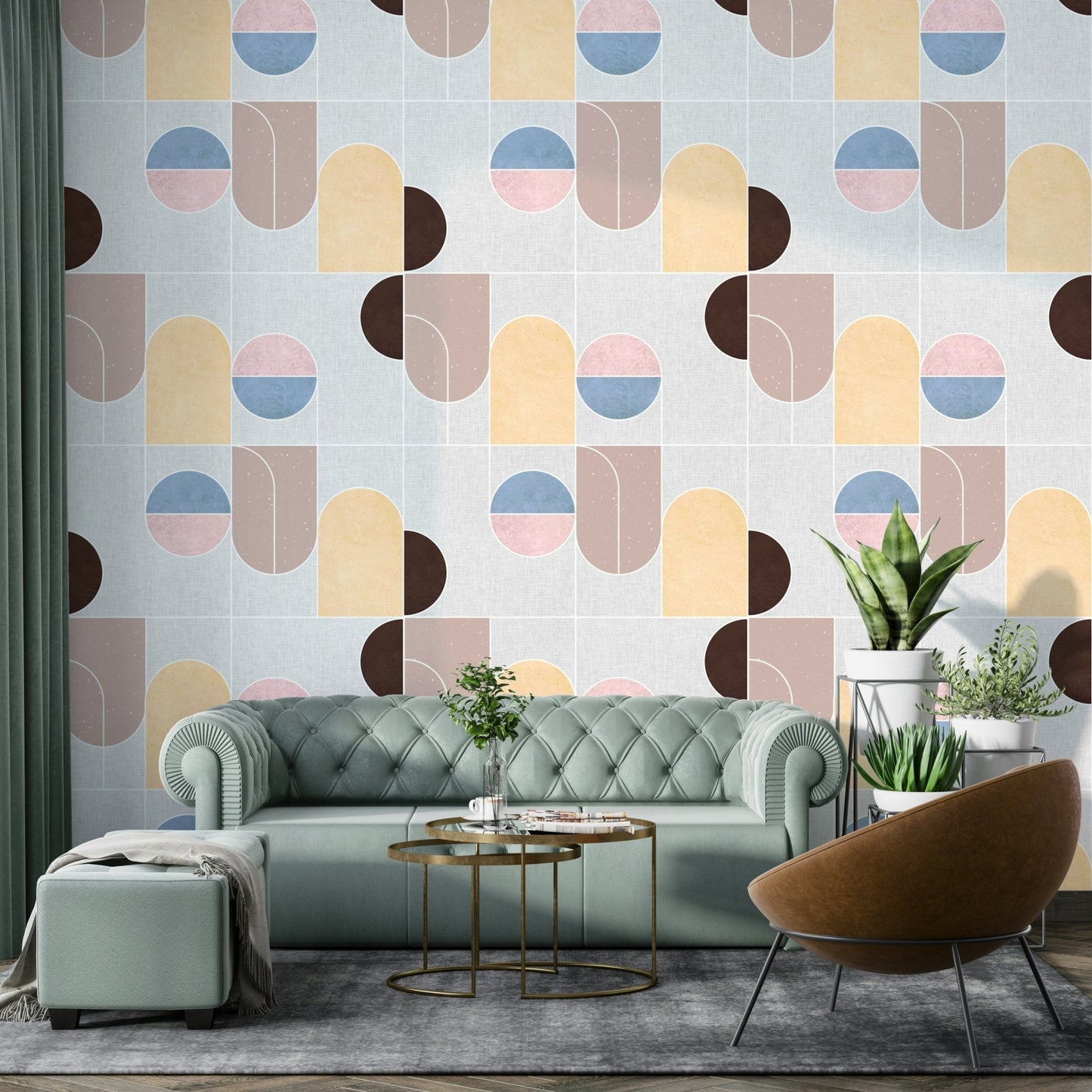 Line‑interlink geometric shapes in modern wallpaper for walls

