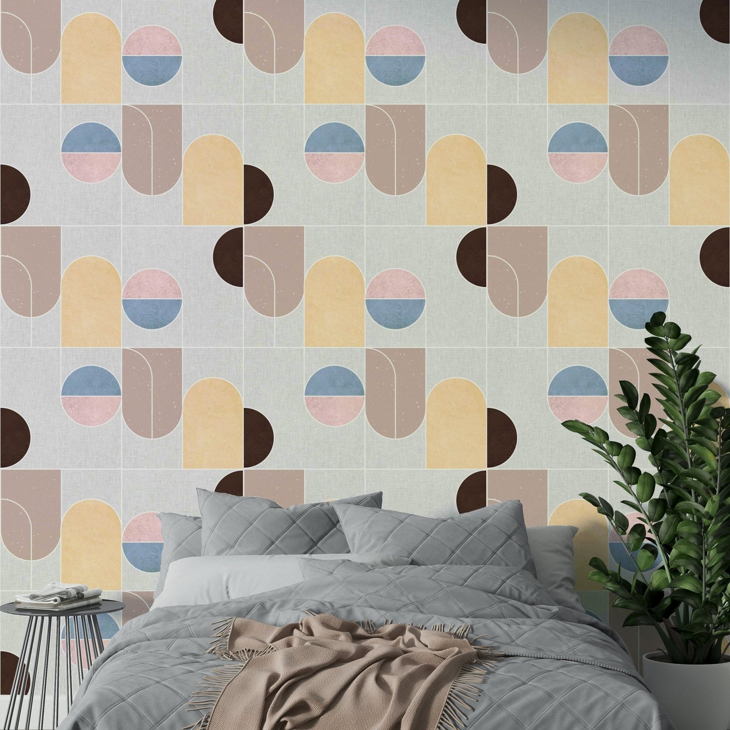Contemporary geometric wallpaper in soft muted colors


