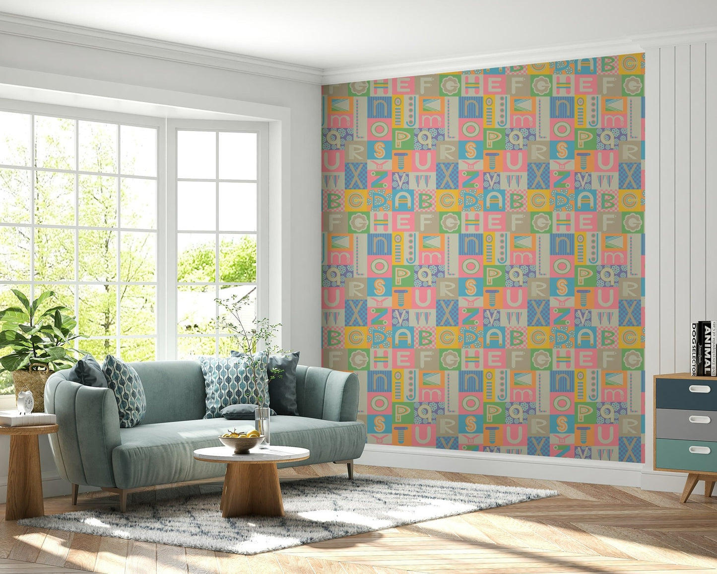 Geometric ABCs Retro Alphabet Graphic Lettering Nursery Pastels Colors Wallpaper⁠