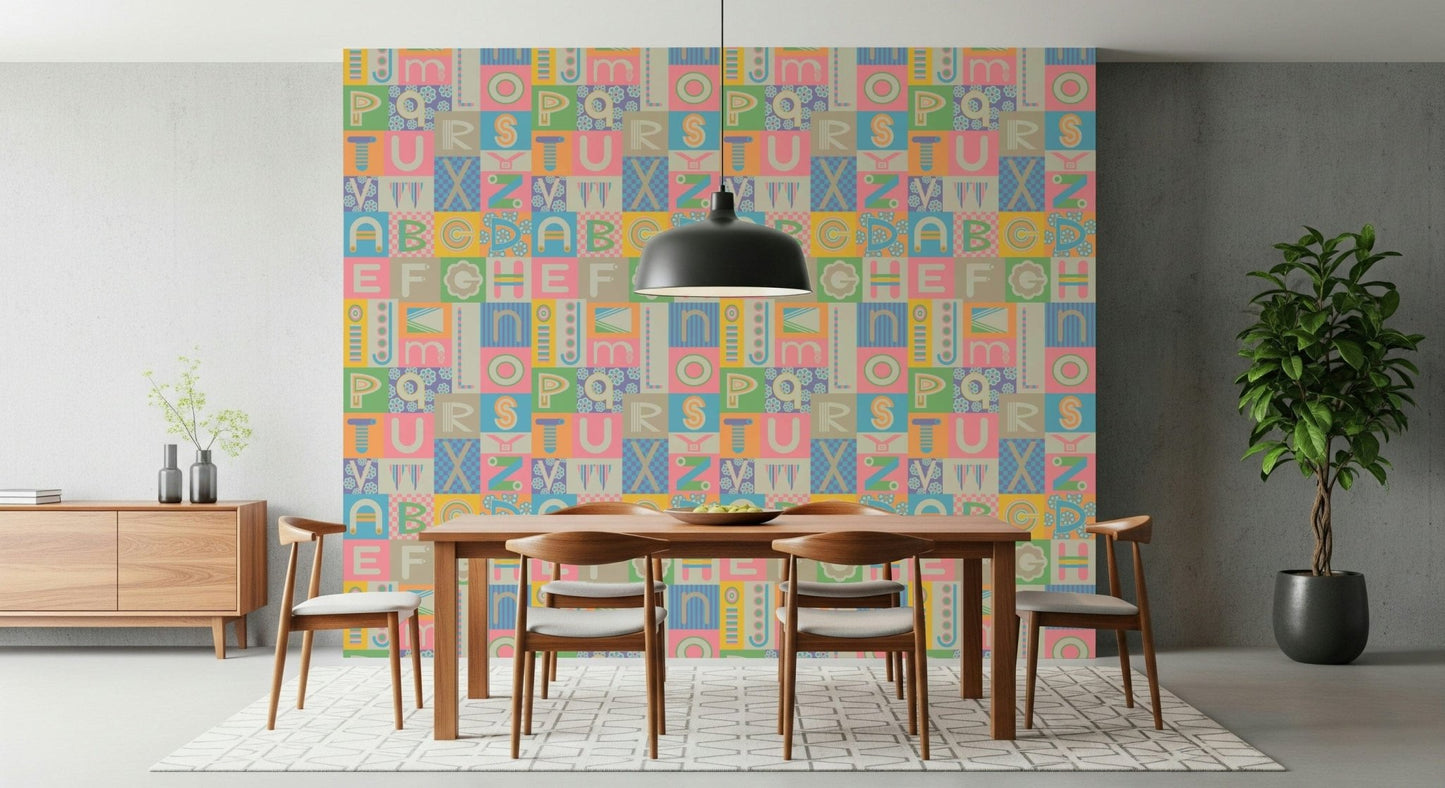 Monochrome block style for ABCs Pastel Geometric Wallpaper playful wallpaper.