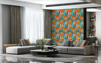 Alphabet Postmodern Lettering wall mural snazzy geometric style playful focal point hip.