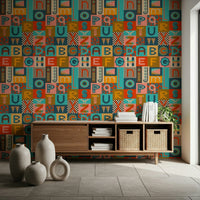 Postmodern Colors Graphic Lettering wall mural zesty alphabet blocks artistic shapes cool.