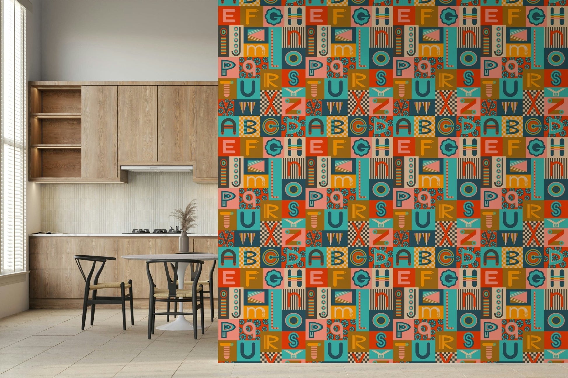 Geometric Retro Colors wall mural clever letter art radiant children's room idea bright.