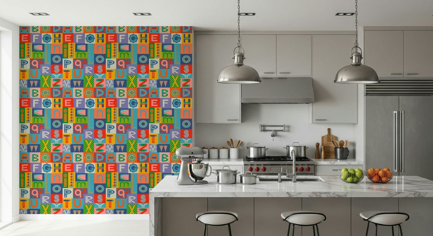 Cheerful Retro Alphabet Graphic poster funky style wall art.